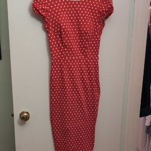 Collectif Red Midi Dress with White Polka Dots